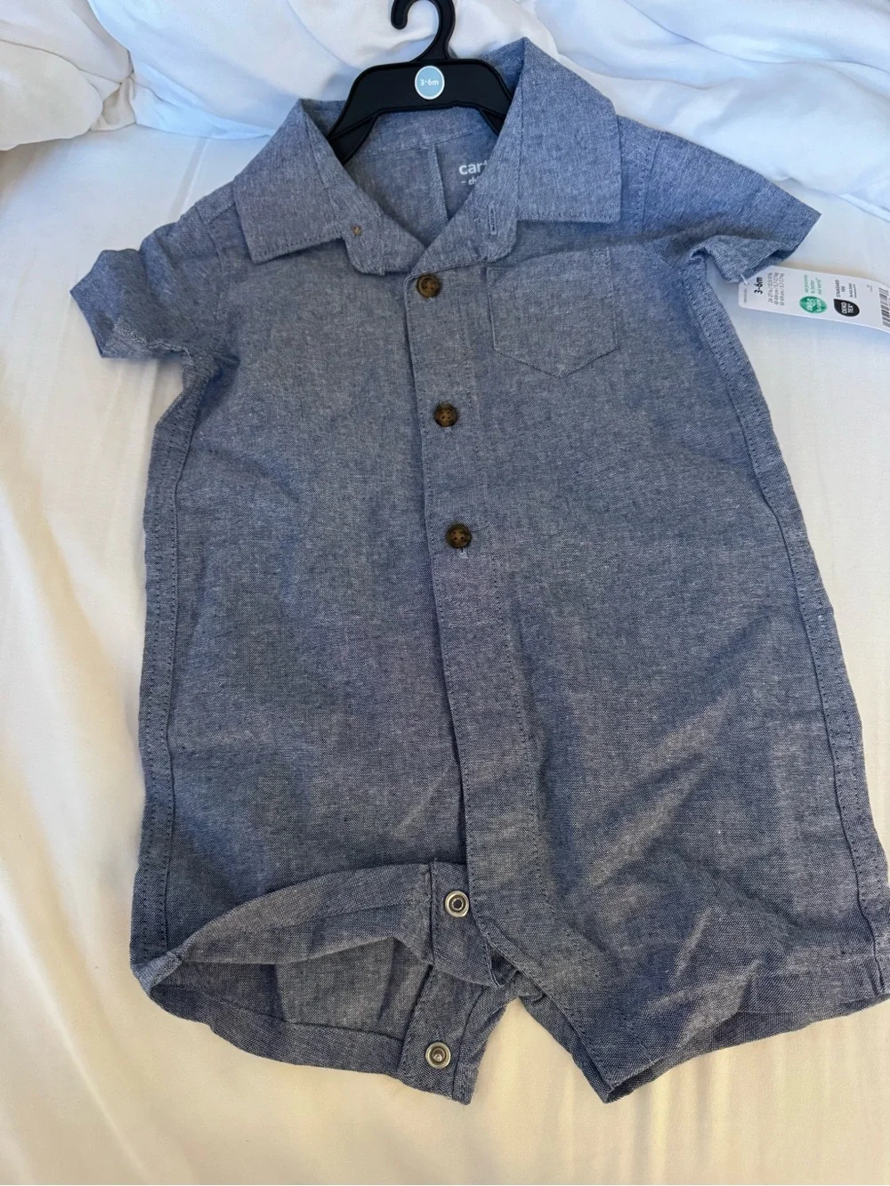 Carter's Chambray Short-Sleeve Button Romper in Blue